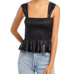 Lucy Paris Lourdes Smocked Faux Leather Top